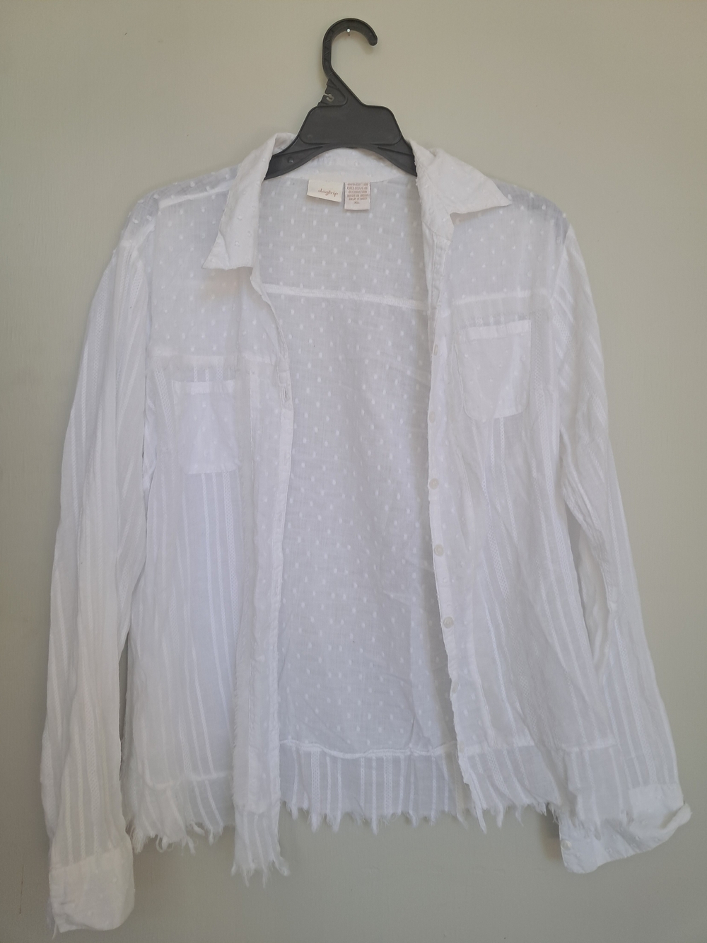 100% Cotton White Sheer Button-Up